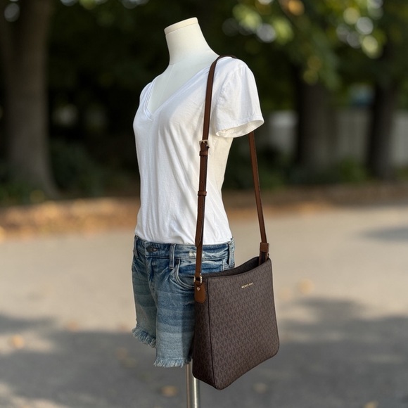 Michael Kors Brown MK Logo Crossbody Bag with Tan Leather Strap - Picture 14 of 14